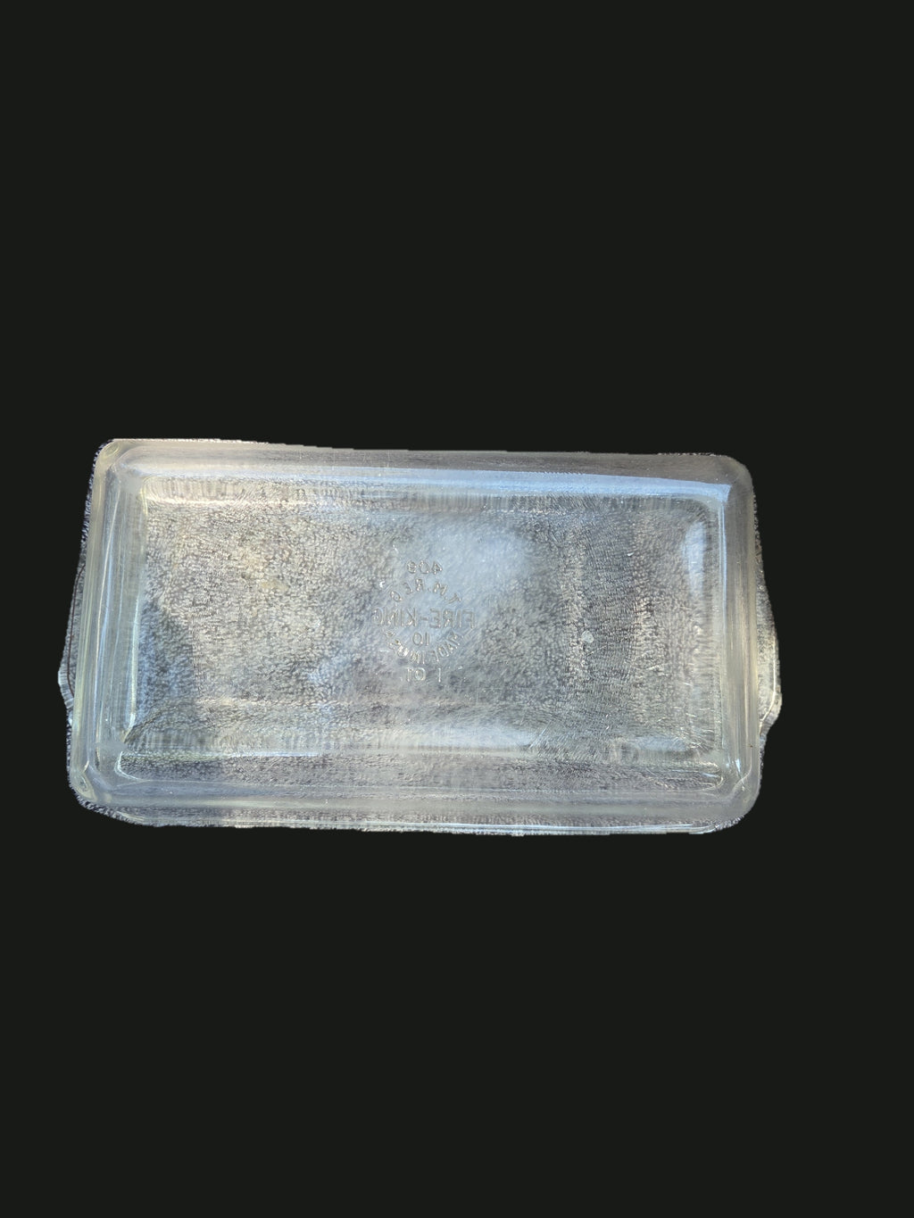 1940s Anchor Hocking Fire-King #409 Glass Loaf Pan — Underside View (OGR-016) | Old Grain Revival