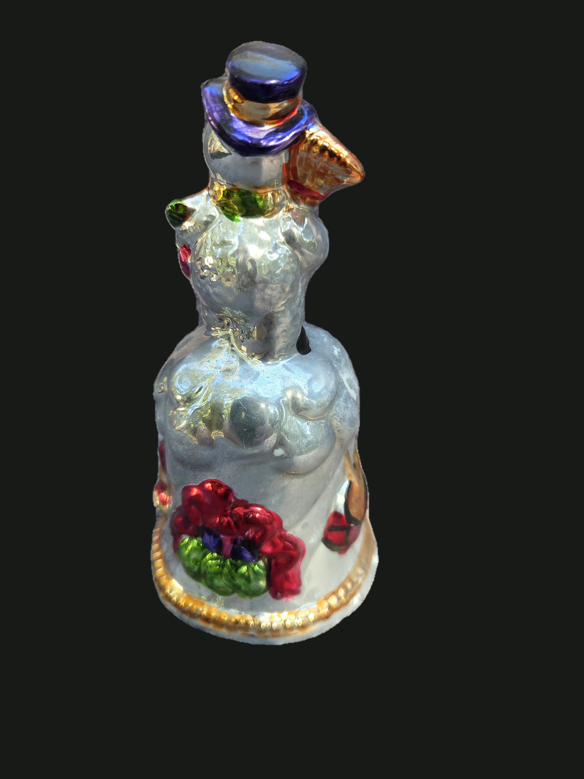Vintage Silver Mercury Glass Christmas Snowman Bell — Back View (OGR-023) | Old Grain Revival