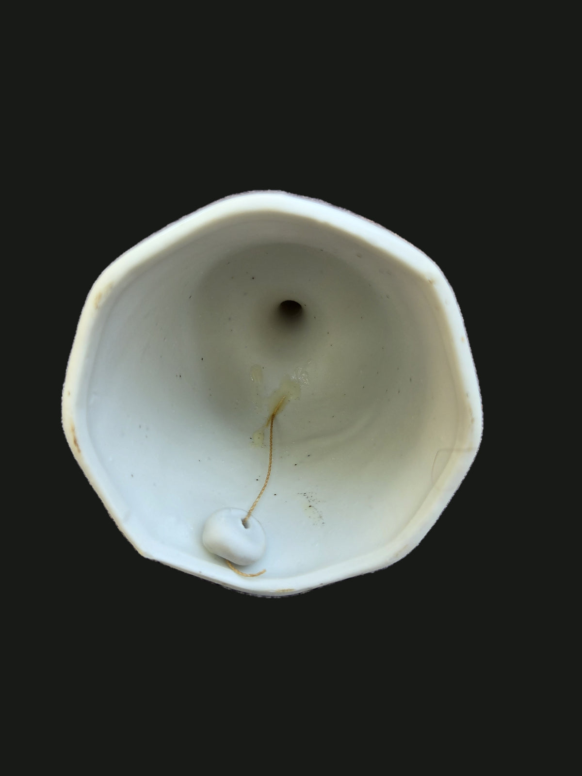 1960s Pink Moss Rose & Gold Porcelain Collector Bell — Underside Clapper View (OGR-024) | Old Grain Revival
