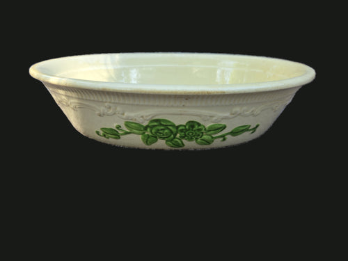 1930s Homer Laughlin OvenServe Green Rose Baking Dish — Front Side Green Rose View (OGR-026) | Old Grain Revival