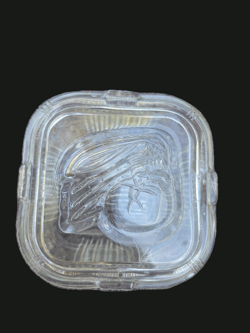 1930s Depression Glass 4x4 Ribbed Refrigerator Dish — Top Embossed Vegetable Lid (OGR-027) | Old Grain Revival