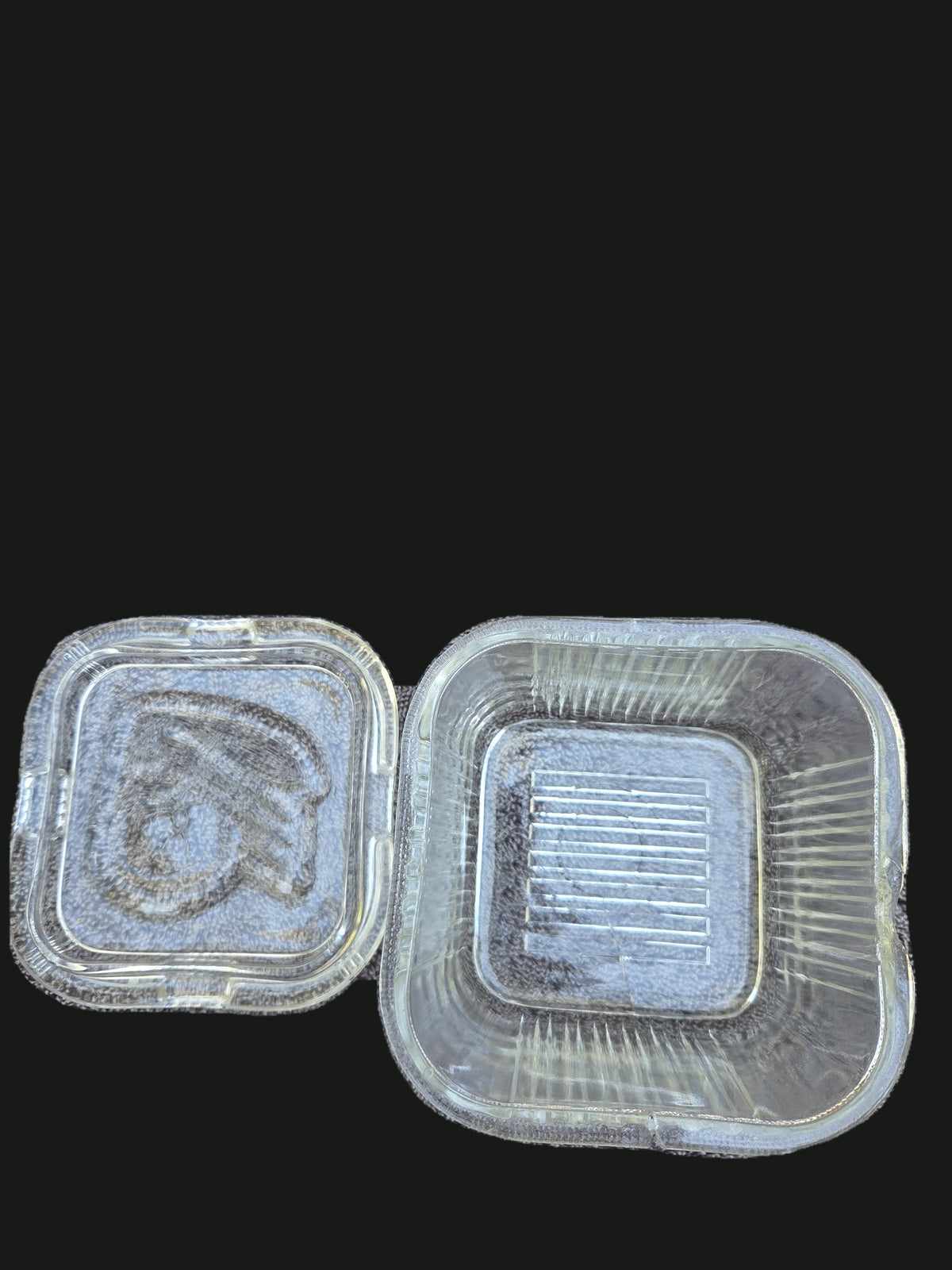 1930s Depression Glass 4x4 Ribbed Refrigerator Dish — Open Lid And Base Side By Side (OGR-027) | Old Grain Revival