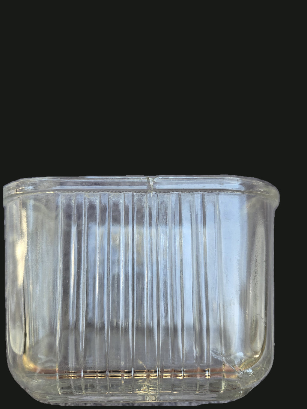 1930s Depression Glass 4x4 Ribbed Refrigerator Dish — Side Ribbing And Rim Notch (OGR-027) | Old Grain Revival