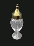 Vintage Clear Footed Glass Apothecary Candy Jar w/ Conical Brass Finial Lid — OGR-036 - OGR-036_1_Front_View_nobg.jpg