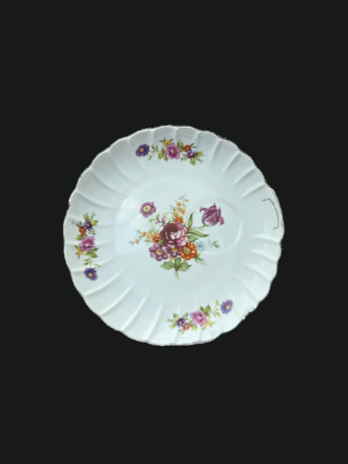 Vintage White Scalloped Fluted Porcelain Floral Bouquet Tea & Toast Snack Plate — OGR-037 - OGR-037_1_Top_View_nobg.jpg