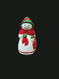 Vintage Hand-Painted Bisque Porcelain Christmas Snowman Figurine Bell w/ Flocked Red Shawl & Gift Bag — OGR-039 - OGR-039_1_Front_View_nobg.jpg