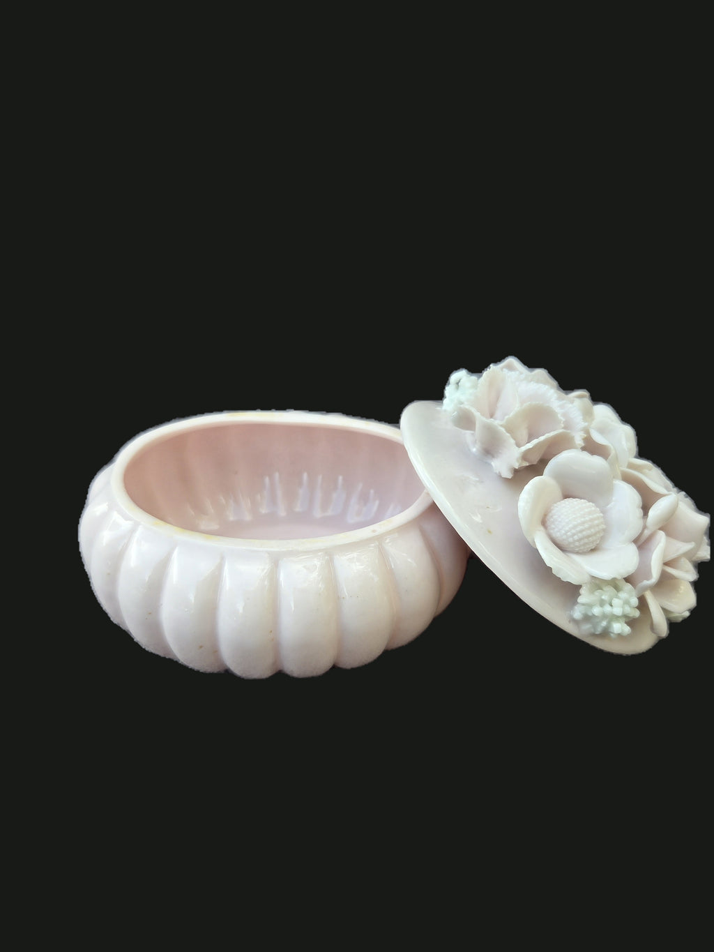 Vintage 1950s Lenwile China Ardalt Japan 'Verithin' Blush Pink Porcelain Rose Lidded Trinket Box — OGR-042 - OGR-042_2_Open_Lid_Interior_View_nobg.jpg