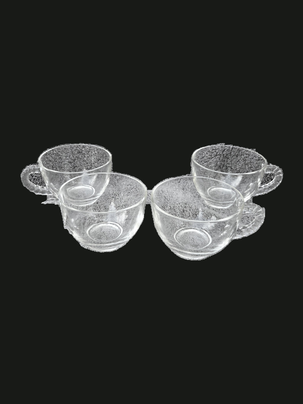 Set of 4 Vintage Mid-Century Clear Pressed Glass Punch / Tea Cups w/ Beaded C-Scroll Handles — OGR-045 - OGR-045_1_Set_Of_4_Cups_Group_View_nobg.jpg