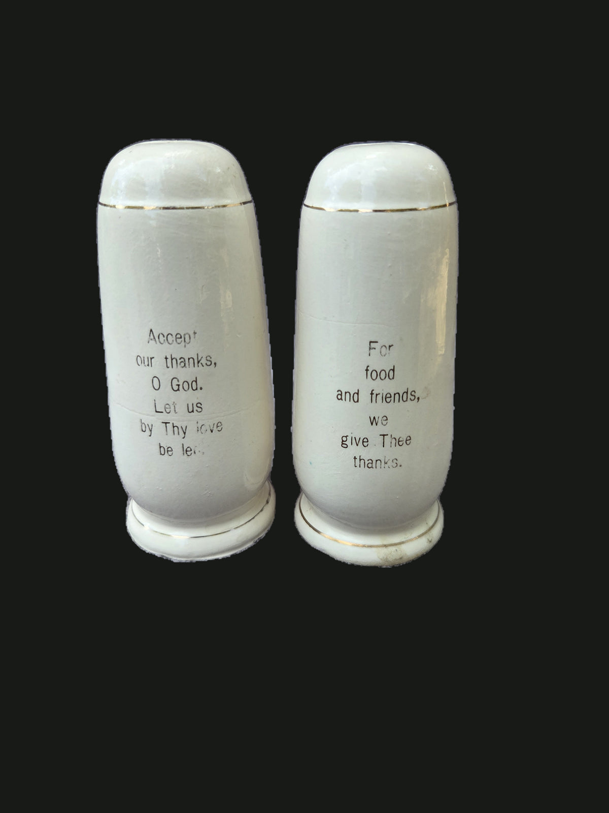 Vintage 1950s Japan Ivory Ceramic 3D Embossed Fruit Table-Grace Prayer Salt & Pepper Shakers — OGR-049 - OGR-049_3_Back_Prayer_Verse_View_nobg.jpg