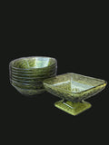 7-Piece Vintage 1970s Mid-Century Avocado Green Pressed Glass Set — 6 Anchor Hocking 'Soreno' Bowls + 1 Indiana Glass 'Sandwich' Compote — OGR-055 - OGR-055_1_Seven_Piece_Set_View_nobg.jpg