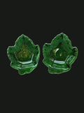 Pair of Vintage Mid-Century Emerald / Forest Green Textured Maple Leaf Pressed Glass Trinket / Relish Dishes — OGR-056 - OGR-056_1_Pair_Top_Angled_View_nobg.jpg
