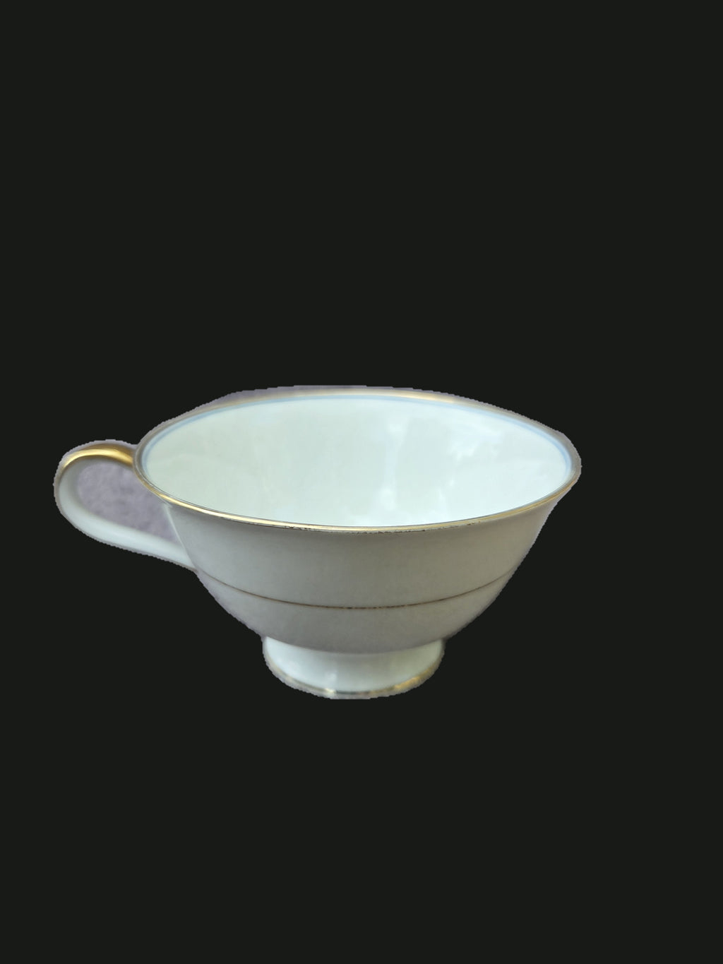 Vintage 1930s–1940s H&C Selb Bavaria Germany 'Heinrich' Footed Porcelain Teacup w/ Yellow Blossom Interior & 22K Gold Handle — OGR-057 - OGR-057_3_Left_Handle_Profile_View_nobg.jpg